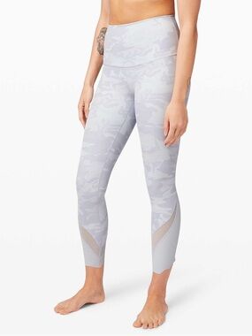 Lululemon Wunder Under High Rise Crop Leggings Gray Camo Mesh Trim 4